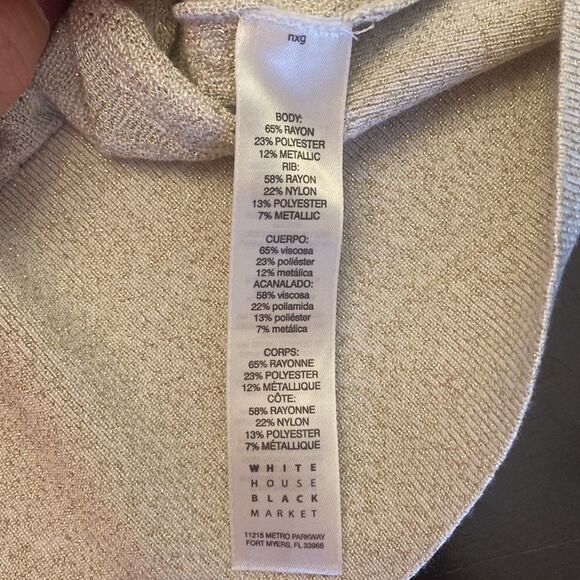 White House Black Market Knit Cream Gold Sparkle Cold Shoulder Sweater Sz Large - Picture 9 of 13